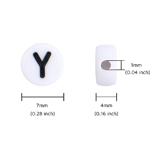 100Pcs Letter Beads - 4x7mm White Round Acrylic Alphabet Beads for Jewelry Making DIY Bracelets, Necklaces & Key Chains - color: Y 100Pcs