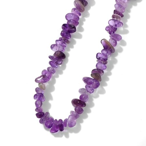 Raw Crystal Necklaces for Women 5-8mm Handmade Natural Stone Necklace Beaded Choker Necklace Healing Crystal Necklace Gemstone Necklace Raw Crystal Beaded Necklace for Her - style: Amethyst
