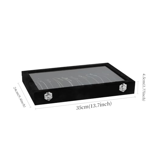 Wudygirl Jewelry Organizer Necklace Organizer Box 20 Hooks Necklaces Holder Display Case Black Velvet Jewelry Organizer with Clear Lid(Black Necklace Tray) - style: Necklace Tray