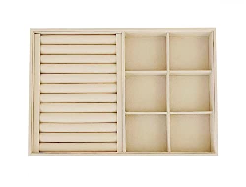 Large Beige Premium Quality Velvet Jewelry Display Box Tray Stackable Practical Trade Show Home Store 6 Grid and Ring - color: 6 Grid Rings