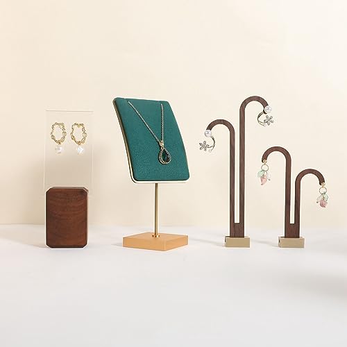 Green necklace holder small jewelry stand, Velvet necklace display stand for selling, metal jewelry organizer necklace hanger【Green】 - color: Green