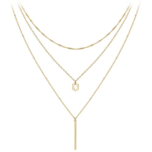 Aisansty Dainty Layered Choker Necklaces Handmade Coin Tube Star Pearl Pendant Multilayer Adjustable Layering Chain Gold Plated Necklaces Set for Women - color: Gold, style: Gold-Lip&Bar