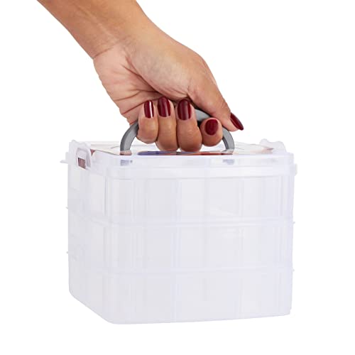 Juvale 3-Tier Bead Organizer Box - 6x6x5 In, Clear Plastic Container with Dividers - Adjustable Sections for Bead Storage & Earring Storage - Craft Container & Jewelry Box Organizer (Pack of 2) - size: 2 Pack, 3 Layer