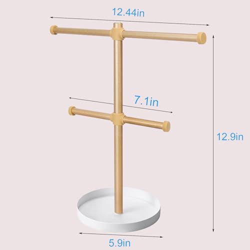 bodkar 2 Tier Gold Jewelry Display Holder, Necklace and Bracelet Hanging Organizer, Metal Tower Stand for Bangles, Necklaces, Rings, Earrings and Watch - color: 2 tier Gold
