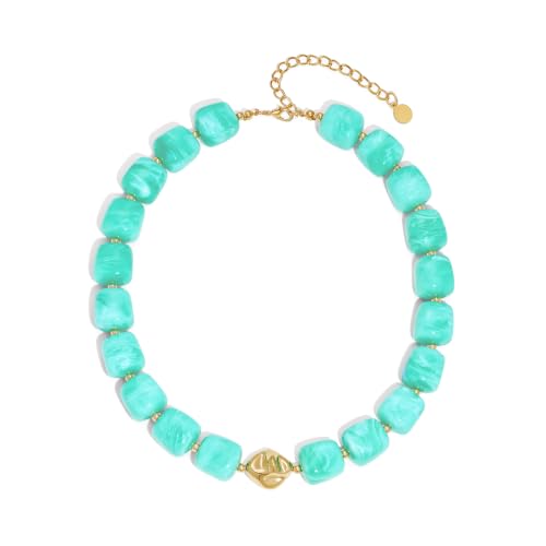 Colorful Chunky Necklaces for Women Multicolored Large Square Acrylic Beads Necklace Trendy Bold Statement Beaded Necklace Summer Vacation Choker Jewelry - color: Light green