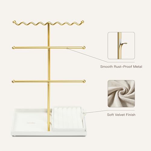 Jewelry Stand Holder Organizer, 3 Tier Bracelet Holder Display with Detachable Velvet Tray, Elegant Jewlery Tower for Display Bracelet, Necklace, Earrings, Rings (Beige) - color: Beige