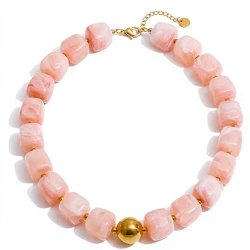 Mchic Colorful Beaded Choker Necklace for Women: Boho Large Square Acrylic Beaded Necklace Stainless Steel Adjustable Surfer Beach Strand Necklaces Summer Handmade Jewelry Gift for Women - color: Pink