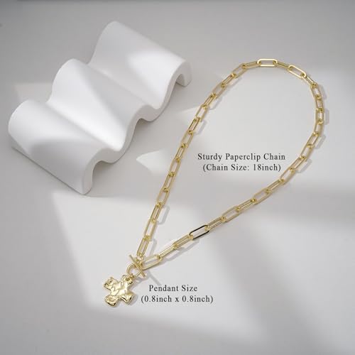 Bheop Chunky Cross Necklace for Women Trendy 14K Gold Silver Layered Statement Cross Pendant Charm Necklace Waterproof Paperclip Herringbone Snake Choker Chain Christian Jewelry Set Gift Non Tarnish - style: GD-Toggle Necklace(0.8 inch Pendant)