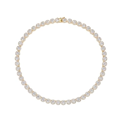 Gemsme 18K White Gold Plated Halo Necklace 5.0mm Round Cubic Zirconia Classic Tennis Necklace - color: Yellow Gold, size: 22 inch