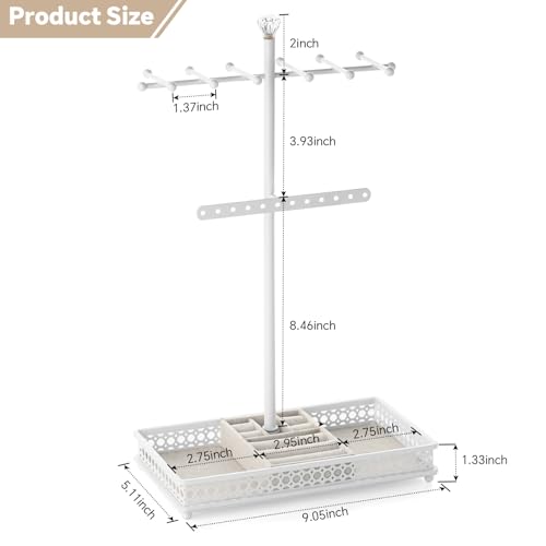 Meangood Jewelry Organizer Stand, 15.6" H Jewelry Tree Display Holder Stand for Bracelets Necklaces Earrings Rings, Gift for Women Girls (White) - color: White