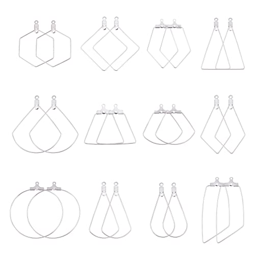 UNICRAFTALE 72Pcs 12 Style Stainless Steel Color Hoop Earring Findings - 304 Stainless Steel Beading Metal Rings - Triangle Teardrop Shaped for Earring Making - size: 26~44.5mm