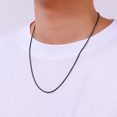 Fiusem Black Wheat Chains for Men and Women, 2/2.5/3/4/5mm Stainless Steel Necklace Chain, Mens Necklace Jewelry Gift 16-28 Inch - size: 20 Inches, style: Black 2MM