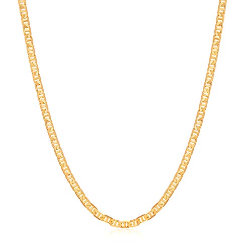 Barzel 18K Gold Plated Mariner Chain Necklace for Women, Flat Marina - Made in Brazil - color: 3MM Gold, size: 22 Inches