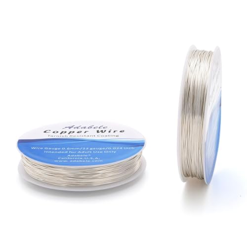 Adabele 124 Feet Premium Tarnish Resistant Round Jewelry Wire Copper Beading Wire Spool Bulk (0.6mm/22 Gauge) Sterling Silver Plated for DIY Craft Jewelry Making BF285-6 - color: Silver, size: 0.6mm (22 gauge) wire - 1 Roll