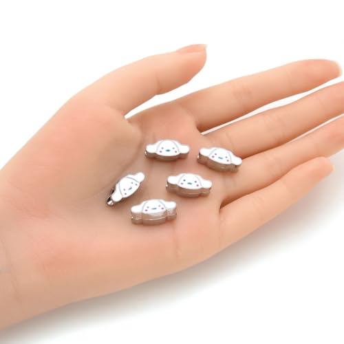 40pcs Cute Dog Puppy White Enamel Large Hole Animal Loose Beads (4.5mm Hole) Antique Silver for Earrings Bracelet Necklace Anklet Jewelry Making MEC-A11 - size: Dog (Enamel)