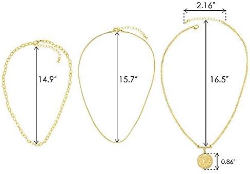 LANE WOODS Gold Plated Necklaces for Women - Multilayer Coin Medallion Pendant Necklace Adjustable Layering Choker Necklaces Chain Set Jewelry