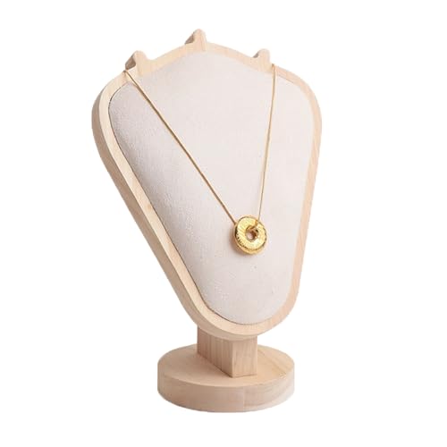TANG SONG 8.27" Natural Wooden Base Flannelette Soft Mat Necklace Display Stand Jewelry Organizer Holder (Natural-Beige) - color: Natural -Beige