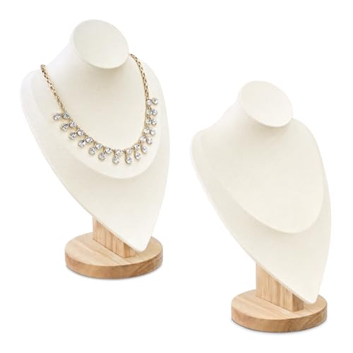 MOOCA 2 Pcs Set Necklace Chain Jewelry Display Holder, Jewelry Stand, Necklaces Display Mannequin Bust Stand, Wood Sturdy Base, Cream Suede - color: 2-Pcs Cream Suede