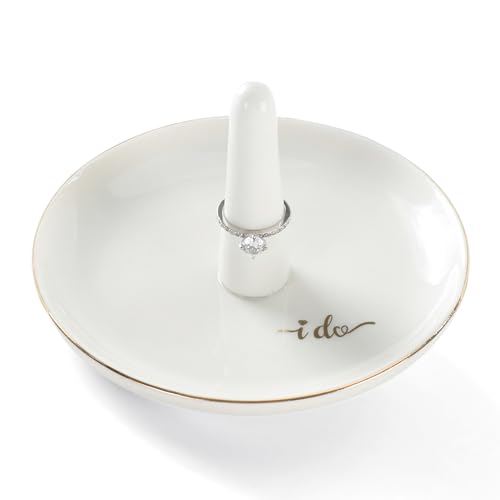 HOME SMILE I Do Ring Holder,Engagement Engaged Wedding Bridal Gifts for Newly Engaged Friend,Daughter, Sister,Newlyweds,BFF,Ceramic White - style: Bridal Shower/Bride-to-be Gifts I do