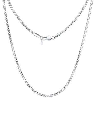 ChainsHouse Flat Box Chain Necklace Men, 2/4/6/8mm Round Link Chain Necklaces, Stainless Steel/Black/14K Gold Plated Mens Jewelry, 14"-30" Length, Come Gift Box - color: A-2mm-stainless, size: 24 Inches