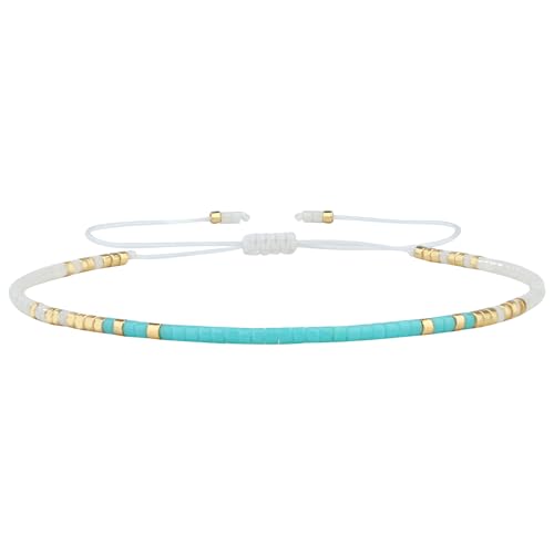 KELITCH Adjustable turquoise bead bracelet single color knitting friendship bracelet fashion jewelry daily wear gift (28 color selection) - color: Green 20L