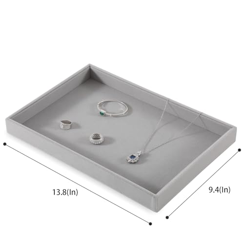 Jewlery Tray, Velvet Jewelry Display,Premium Flat Catch All Trays,Luxury Mens Valet Tray,Grey Jewelry Drawer Organizer - color: Grey, size: Flat Tray