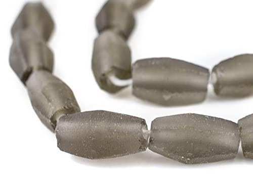 The Bead Chest Groundhog Grey Faceted Cylinder Java Recycled Glass Beads (20x12mm) - color: Groundhog Grey