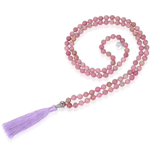 Adabele Premium 108 Mala Beads Malas Necklace - Natural Healing Gemstone Tibetan Buddhist Japa Prayer Meditation Reiki Chakra Stone Quartz Rock Women Men Jewelry - style: Pink Rhodonite