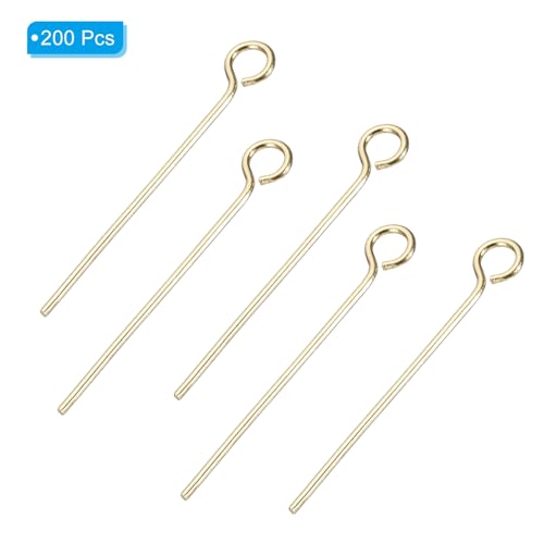 PATIKIL 200Pcs 304 Stainless Steel Jewelry Eye Pins 22mm 22 Gauge Gold Open Eye Pins for Jewelry Making DIY Craft Necklaces Bracelets Earrings - color: Gold, size: 22mm