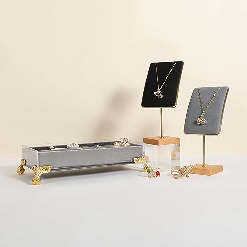 Black velvet necklace stand, gold necklace hanger, small metal jewelry stand for earrings and necklaces【Black】 - color: Black