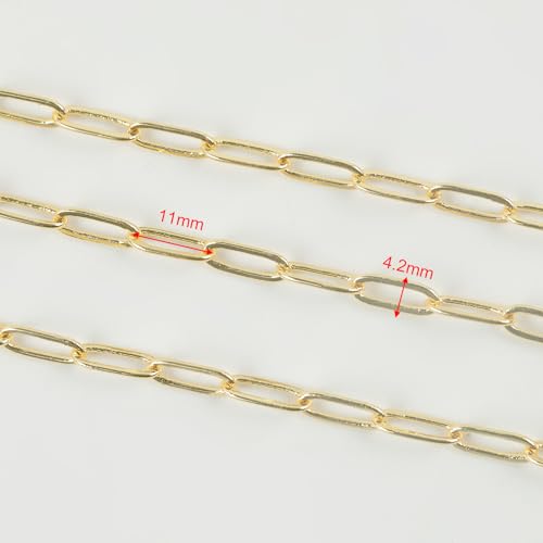 YOUBEIYEE 5 Meters Light Gold Paperclip Jewelry Chain for Jewelry Making 18K Gold Plated Brass Link Chain Necklace DIY with Jump Rings and Lobster Clasps - color: Paperclip