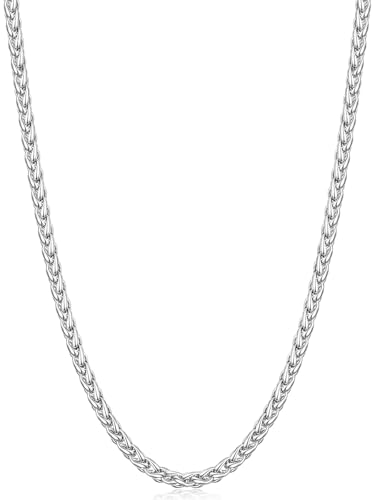 Fiusem Black Wheat Chains for Men and Women, 2/2.5/3/4/5mm Stainless Steel Necklace Chain, Mens Necklace Jewelry Gift 16-28 Inch - size: 22 Inches, style: Silver 2.1MM