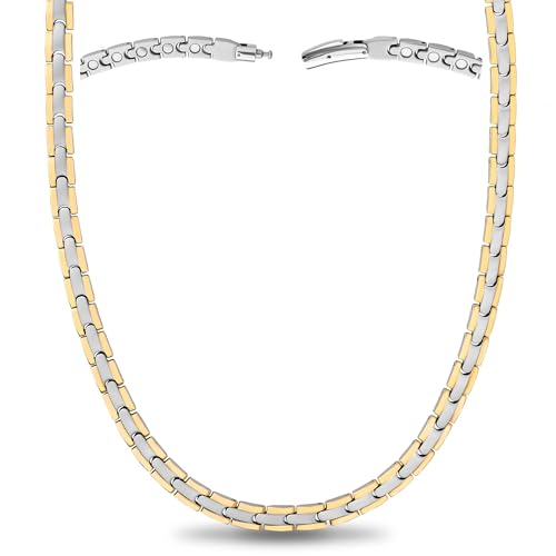 MagnetRX Titanium Magnetic Necklace – Ultra Strength Magnetic Necklaces for Women & Men – Effective Titanium Necklace with 62 Magnets (Silver & Gold, 22 Inches) - color: Silver & Gold, size: 22 Inch (Pack of 1)