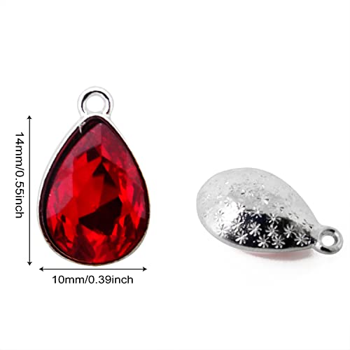 Honbay 20PCS 10x14mm Alloy Glass Crystal Waterdrops Teardrops Charms Pendant for Necklaces, Bracelets, Earrings, Jewelry Making and DIY Crafts - color: Red