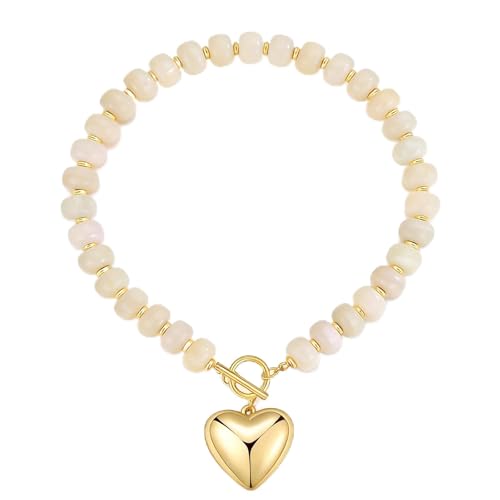 GZQ Chunky Gold Heart Necklace for Women, Resin Beaded Chain with Puff Heart Adjustable Clasp, Perfect for Daily Wear Party Date Streetwear Outfits Fashion Jewelry Gift - color: White