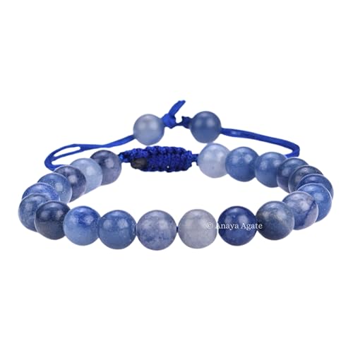 ANAYA AGATE Energy Protection Crystal Handmade Adjustable Bead Bracelet Perfect for Men, Women’s Christmas Gift - Gemstone Healing Stretch Bracelet Pulsera Para Hombre Mujer Stocking Stuffer - color: Blue Aventurine