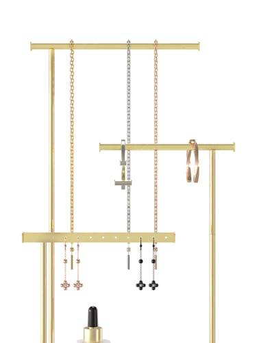 Metal Jewelry Holder Organizer Stand for Women,Jewelry Hanger for Necklaces, Earrings, Bracelets, Rings (Gold)