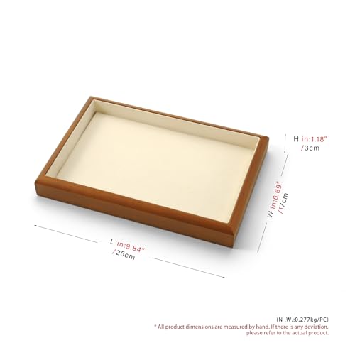 Solid Wood Flat Jewelry Tray Microfiber Necklace Bracelet Ring Earring Watch Bangle Stackable Drawer Organizer for Storage Display (Cream White) - style: 1 Grid