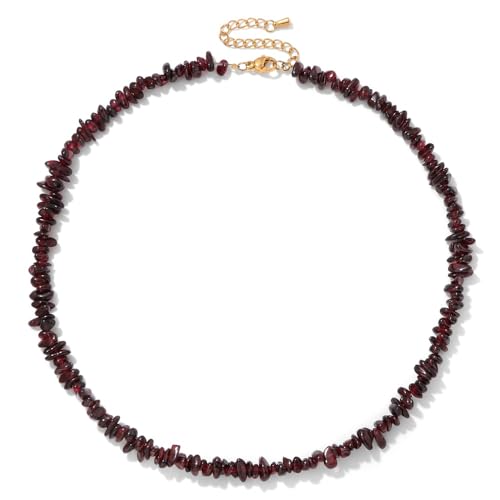 Raw Crystal Necklaces for Women 5-8mm Handmade Natural Stone Necklace Beaded Choker Necklace Healing Crystal Necklace Gemstone Necklace Raw Crystal Beaded Necklace for Her - style: Garnet