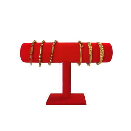 Jewelry Organizer Stand for Women - T-Bar Bracelet, Watch & Hair Tie Storage Display Rack with Travel-Friendly Design(Red Velvet) - color: Red Velvet