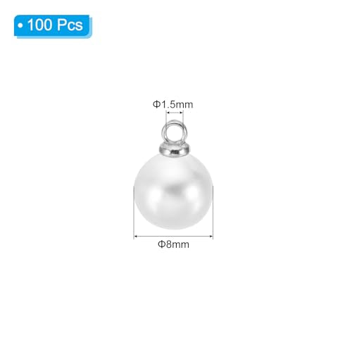 PATIKIL Pearl Charm, 100pcs Pearl Beads Faux Pearl Pendant Charm DIY for Jewelry Making Bracelets Earrings Necklace Crafts - color: Silvery White, size: 8mm