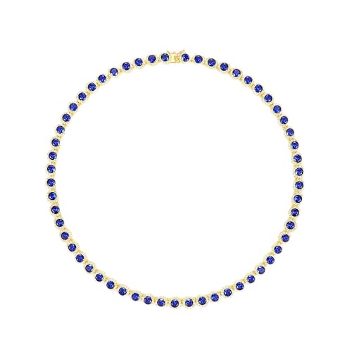 Gemsme 18K White Gold Plated Halo Necklace 5.0mm Round Cubic Zirconia Classic Tennis Necklace - color: Yellow Gold - Blue, size: 20 inch