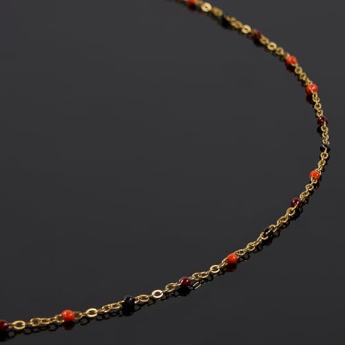 UMAOKANG 10 Meters Black Orange Enamel Bead Chain for Jewelry Making Gold Plated Stainless Steel Necklace Bracelet DIY Chains - color: Blak Orange-Gold
