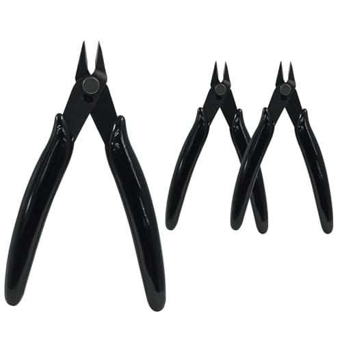 Murtenze 3 Pack 170ii Wire Flush Snips Micro Wire Cutters, Blue Nippers Diagonal Cutters 3D Printer Filament Pliers Tool for Cutting Electronics,Wires(5 Inch, Black) - color: Black