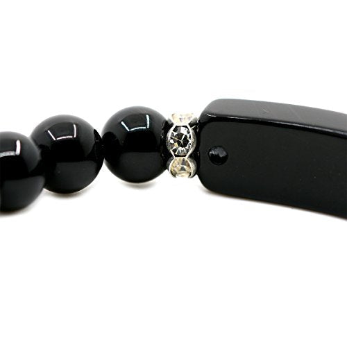 Justinstones Gem Semi Precious Gemstone Love Heart Charm Stretch Beaded Bracelet Unisex - color: Black Agate