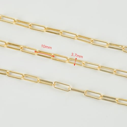 YOUBEIYEE 16.4 Feet 18K Gold Plated Brass Chain Roll Flat Paperclip Chain for Jewelry Making Handmade Women Necklace Bracelet DIY Jewelry Findings - color: Flat Paperclip