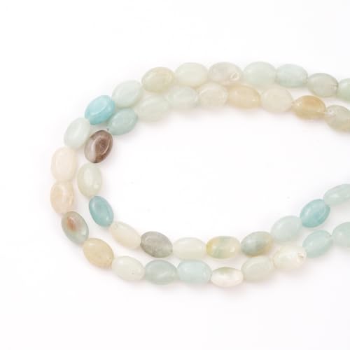 6×8mm Natural Amazonite Gemstone Loose Beads Flat Oval Healing Crystal Loose Stone Beads for Jewelry Necklace Bracelet Earring Craft - color: Amazonite