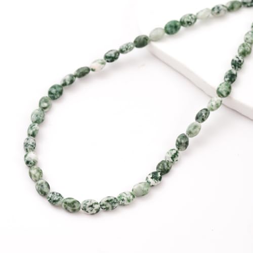 6×8mm Natural Green White Sodalite Gemstone Loose Beads Flat Oval Healing Crystal Loose Stone Beads for Jewelry Necklace Bracelet Earring Craft - color: Green White Sodalite