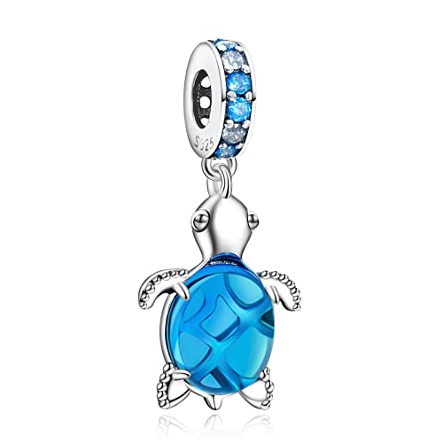 S925 Bead Dangle Charms for Bracelets Necklaces, Compatible with Pandora - style: Blue Tortoise Charms