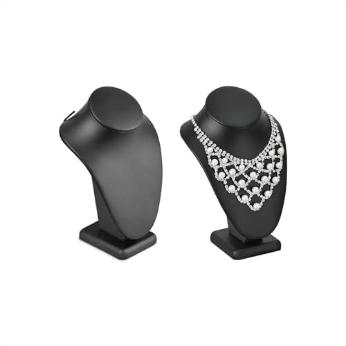 MOOCA 2 Pcs Deluxe Faux Leather Small Necklace Chain Jewelry Display Holder, Jewelry Stand, Necklaces Display Mannequin Bust Stand, 6.25”H, Black Faux Leather - color: Black Faux Leather